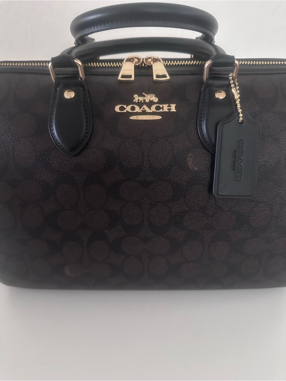 Authentic Coach Large Rowan Walnut Brown Signature  with Black Leather